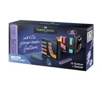 Faber-Castell 254603 Juego de 16 Subrayadores en un Elegante Organizador de Escritorio, Subrayadores Pastel, Metálicos y Neón con Punta Biselada de Precisión, Diseño Plano Ergonómico