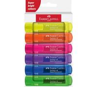 FABER-CASTELL 254646 - Juego de rotuladores 46, estuche de 6, colores neón, con punta de cuña de larga duración, ancho de trazo 1-5 mm, recargable