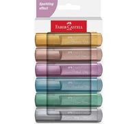 Faber-Castell 254676 Juego de 6 Subrayadores Metalizados, con Punta Biselada de Precisión, Subrayadores Glitter Metal en Colores Vibrantes, Diseño Plano Ergonómico