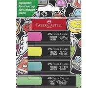 Faber-Castell 254690 Juego de 4 Subrayadores Neón Graffiti, Rotuladores Fluorescentes con Punta Biselada de Precisión, Colores Graffiti Neón, Diseño Plano Ergonómico