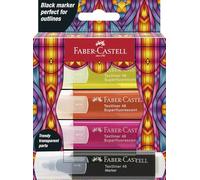 Faber-Castell 254693 - Juego de rotuladores Glassy Neon, estuche de 4, incl. rotulador negro, para niños y adultos