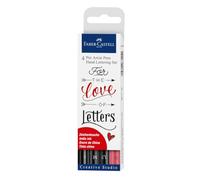 Faber-Castell 267115 - Estuche con 4 rotuladores Pitt Artist Pens Hand lettering: 1 rojo B, 1 negro 1.5, 1 negro M, 1 negro S