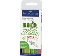 Faber-Castell 267117 - Estuche con 6 Pitt Artist Pen Hand Lettering, tonos verdes