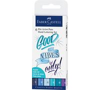 Faber-Castell 267123 Tusche lápiz Pitt Artist Pen Lettering, Azul tonos, estuche de 6, Multicolor , color/modelo surtido
