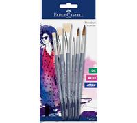 FABER-CASTELL 282891 - Juego de 6 Pinceles con Pinceles Redondos y Planos, Pinceles para acrílico, Acuarela y Pintura al óleo