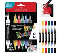 Faber-Castell 285507 Rotuladores acrílicos Shake & Paint Black Edition, Juego de 6 rotuladores de color base, punta doble de 3 mm y 1 mm, impermeables, rotuladores acrílicos multisuperficie para