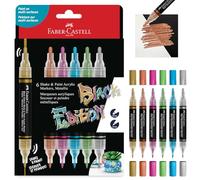 Faber-Castell Rotuladores acrílicos 285517 Shake & Paint – Juego de 6 metálicos, doble punta 3/1 mm