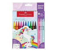 Faber-Castell 554213 - Estuche de Cartón con13 Rotuladores - 10 Colores Clasicos + 3 Glitter - Edición Unicornio