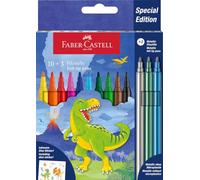 Faber-Castell 554214 - Estuche de Cartón con 13 Rotuladores - 10 Colores Clasicos + 3 Metálicos - Edición Dinosaurio