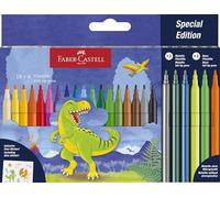 Faber-Castell 554222 - Juego de rotuladores Dino, 24 rotuladores de punta de fibra en colores estándar y pastel