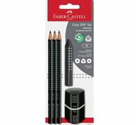 Faber-Castell 580024 - Juego De Lápices Grip 2001, 5 Piezas Con 3 Lápices, Goma De Borrar Y Sacapuntas, Negro