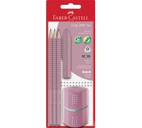 Faber-Castell 580073 Grip 2001 - Juego de lápices (5 piezas, con 3 lápices, goma de borrar y sacapuntas, sombras rosas)