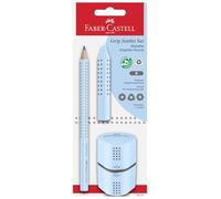 Faber-Castell Set de lápices 580084 – 3 p. azul cielo con lápiz Jumbo B, sacapuntas y goma de borrar