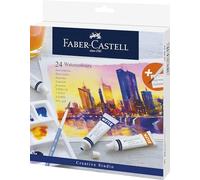 FABER-CASTELL - Acuarelas Creative Studio, 24 tubos de 9 ml cada uno | Pinturas solubles con alta transparencia, set de pintura que incluye paleta de mezcla y pinceles para acuarela