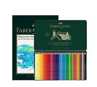 Faber-Castell Bloc de acuarela A4 y lata de 36 lápices de acuarela Albrecht Dürer, juego de arte para libros de colorear para adultos, suministros de manualidades, dibujo, bocetos, lápices resistentes