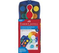 FABER-CASTELL - Caja de acuarelas Connector, 12 colores, azul | Incluye blanco opaco, compartimento para pinceles y espacio para el nombre; los colores se pueden encajar entre sí