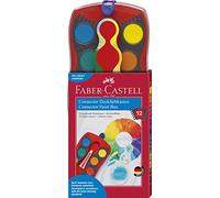 FABER-CASTELL - Caja de acuarelas Connector, 12 colores, rojo | Incluye blanco opaco, compartimento para pinceles y espacio para el nombre; los colores se pueden encajar entre sí
