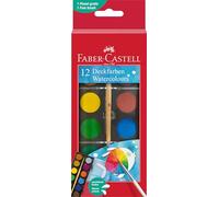 FABER-CASTELL - Caja de acuarelas de 12 colores con pincel | Acuarelas opacas para el colegio y el tiempo libre, con pincel incluido