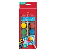 Faber castell Caja de plástico de 12 pastillas de pintura gouaches + 1 pincel, multicolor
