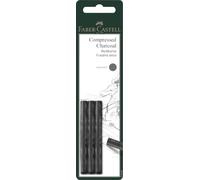 FABER-CASTELL - Carboncillo Pitt extra suave, juego de 3 unidades | Carboncillo artístico extra suave para tonos negros intensos y contrastes marcados