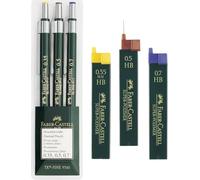 Faber-Castell Clever Geo 130622 TK-FINE Juego de portaminas (3 unidades, 0,35 mm, 0,5 mm y 0,7 mm), portaminas + 3 estuches con minas de recambio, triángulo grande, con mango