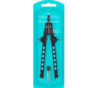 Faber-Castell Compás de ajuste rápido azul turquesa con caja de minas y caja de almacenamiento, 340 mm, antideslizante para agujas y minas