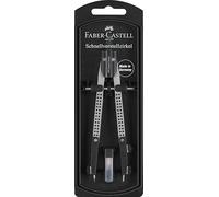 FABER-CASTELL - Compás de ajuste rápido con articulación, plateado | Compás con brazos plegables, piezas de recambio y minas para el colegio, la formación y el dibujo técnico