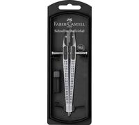 FABER-CASTELL - Compás de ajuste rápido GRIP, plateado | Compás con recambios y minas para el colegio, la formación y el dibujo técnico