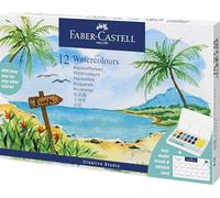 Faber-Castell Creative Studio - Juego de 12 sartenes de acuarela + pincel, diseño tropical, arte, pintura, hogar, oficina, estudio de arte, suministros de artista, regalo, regalo