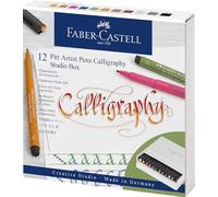 Faber-Castell Pitt Artist Pen Calligraphy Studio Box, Blue,Gold,White,Green,Grey
