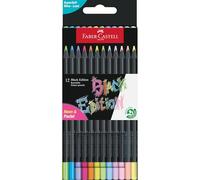 FABER-CASTELL - Estuche Black Edition, 12 lápices, neón y pastel | Lápices de colores brillantes para papel claro y oscuro con un trazo suave, resistentes a la rotura y ergonómicos