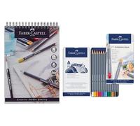 Faber-Castell Goldfaber - Lápices de acuarela, paquete de 12, y bloc para acuarelas, A5, encuadernado en espiral, 190 g/m², 15 hojas