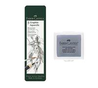 Faber-Castell Graphite Aquarelle 117805 -5 lápices de acuarela, contenido HB, 2B, 4B, 6B, 8B (5 unidades + goma forjada)