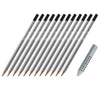 Faber-Castell GRIP 2001 - Lápiz HB con borrador (12 piezas, goma triangular Grip 2001), color gris