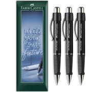Faber-Castell Grip Plus - Bolígrafo de punta redonda M, tinta azul, negro, paquete de 3