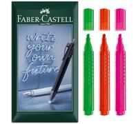 Faber-Castell Grip Textliner - Rotulador resaltador triangular translúcido con tinta verde, naranja y rosa, punta de cincel de 1 a 5 mm, paquete de 3 marcadores en embalaje de regalo