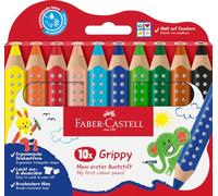Faber-Castell Grippy 110624 - Juego de 10 lápices de colores jumbo para niños, fáciles de lavar, forma triangular ergonómica, lápices de colores gruesos, mina de 10 mm
