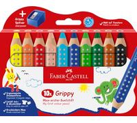 Faber-Castell Grippy 110636 - Juego de 10 lápices de colores jumbo para niños, fáciles de lavar, forma triangular ergonómica, lápices de colores gruesos, mina de 10 mm de grosor, sacapuntas incluidos