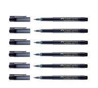 Faber-Castell - Juego de 6 rotuladores de punta fina de fieltro Fineliner Broadpen 1554, negro