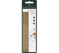 FABER-CASTELL - Juego de lápices de carboncillo Pitt, 3 piezas | Lápices de carbón para artistas, en grados de dureza suave, medio y duro, para bocetos, dibujos y contrastes expresivos