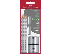 FABER-CASTELL - Juego de lápices Grip 2001, de 6 piezas | Con 3 lápices, 2 gomas de borrar y 1 sacapuntas, set de escritura para niños y adultos