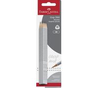 Faber-Castell Lápices Grip 2001 - Paquete de 6 HB plateado + 6 tapas de goma
