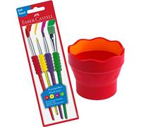 Faber-Castell Juego de pintura: juego de pinceles con mango + vaso de agua rojo