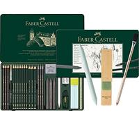 Faber-Castell - Juego Pitt Graphite en estuche de metal, tamaño grande, 26 + 3 unidades (incluye lápiz goma con pincel, difumino y afilador de minas)