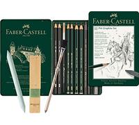 Faber-Castell - Juego Pitt Graphite en estuche de metal, tamaño pequeño, 11 + 3 unidades (incluye lápiz goma con pincel, difumino y afilador de minas)