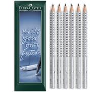 Faber-Castell Jumbo Grip - Lápiz triangular de grafito - Barril plateado - Paquete de regalo de sobre de 6 lápices (Grado HB)