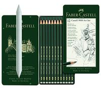 Faber-Castell - Lápices Castell 9000 119065, juego de 12 lápices 8B - 2H con difuminador Faber Castell 122780 (lápiz difuminador)