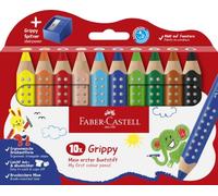 FABER-CASTELL - Lápices de colores Grippy, 10 piezas y sacapuntas | Rotulador grueso para niños pequeños, modelo jumbo ergonómico con protuberancias antideslizantes, fácil de limpiar