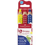FABER-CASTELL - Lápices de colores Grippy, 3 lápices para niños | Lápices de colores gruesos 3 en 1 con mina de 10 mm y forma triangular ergonómica, fáciles de limpiar