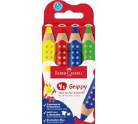 FABER-CASTELL - Lápices de colores Grippy, 4 lápices para niños | Lápices de colores gruesos 3 en 1 con mina de 10 mm y forma triangular ergonómica, fáciles de lavar